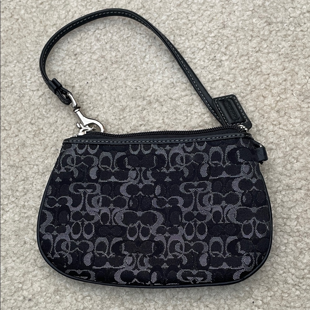 Coach Black and Gray Signature Wristlet 4x6.